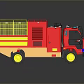 Red Fire Truck With Yellow Stripes Top Cage And Blue Front Details