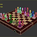 Red Brown Wooden Chessboard With Black And White Pieces Arranged On Checkerboard Surface