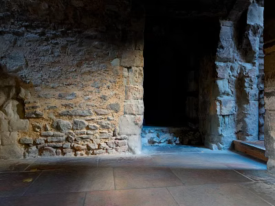 Ancient Stone Walls In Historic Interior Space With Stone Floor 3d model