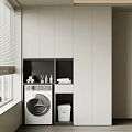 Modern White Balcony Cabinet With Built In Washing Machine And Storage Space