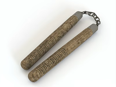 Nunchaku Sports Equipment With Wooden Handles And Chain Link For Martial Arts Training 3d model
