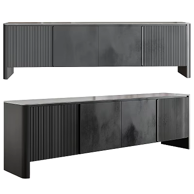 Modern Black TV Stand With Ribbed Doors And Sleek Design For Living Room 3d model