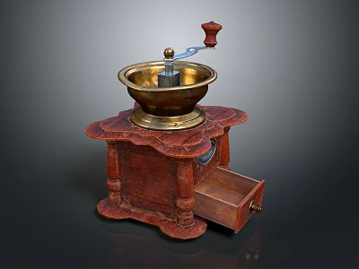 Vintage Wooden Computer Case With Brass Accents Red Button And Drawer Storage 3d model