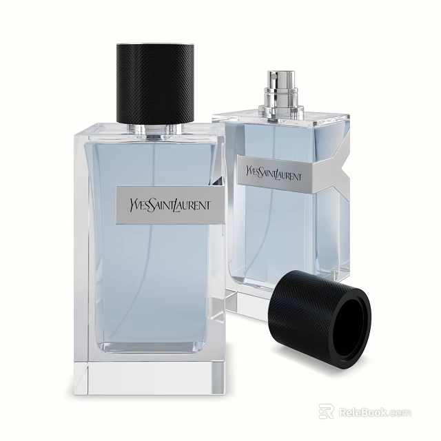 Yves Saint Laurent Luxury Perfume Two Transparent Bottles With Black Caps And Design 3d model 