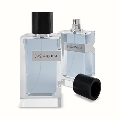Yves Saint Laurent Luxury Perfume Two Transparent Bottles With Black Caps And Design 3d model