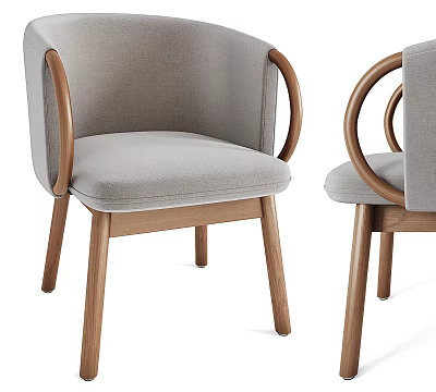 Modern Dining Chairs With Wooden Armrests And Light Gray Fabric Seats 3d model
