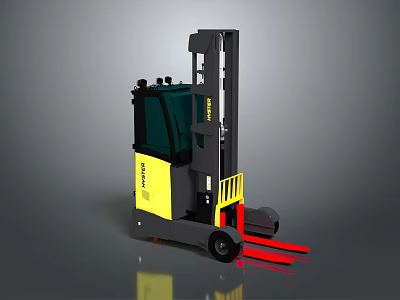 Modern Industrial Forklift With Black Cab Yellow Body And Red Forks 3d model