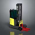 Modern Industrial Forklift With Black Cab Yellow Body And Red Forks