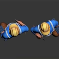 Cartoon Worker Characters in Yellow Hard Hats Blue Shirts and Gray Overalls Holding Blue Toolboxes