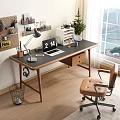 Cozy Wooden Desk With Laptop Lamp Corkboard Photos Potted Plant Leather Chair And Window View