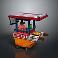 Mobile Fishball Food Cart With Red Canopy Orange Body And Signboard