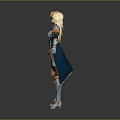 3D Fantasy Female Character With Blonde Hair Blue White Golden Armor Design