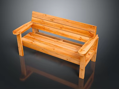 Natural Wooden Bench With Armrests Slatted Seat And Sturdy Legs Design 3d model