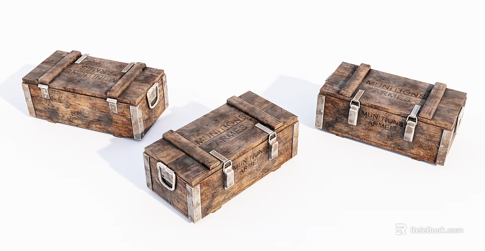 Vintage Wooden Boxes With Metal Clasps And Straps On White Background 3d model 