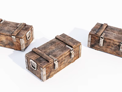 Vintage Wooden Boxes With Metal Clasps And Straps On White Background 3d model