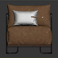 Brown Upholstered Armchair With Black Metal Frame And Light Gray Cushion