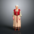 Elderly Woman Wearing Red Embroidered Vest And Beige Long Traditional Dress