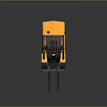 Yellow Industrial Forklift With Brown Forks Operator Cab And Black Wheels