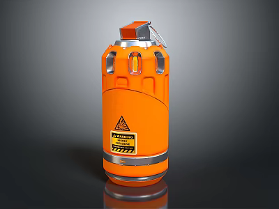 Orange Hand Grenade Weapon With Warning Label And Metallic Parts Design 3d model