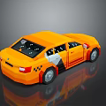 Orange Low Poly Taxi Car With Black Windows Checker Pattern And Reflection 3d model