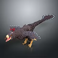 Detailed 3D Model Of Black Feathered Creature With Red Crest Long Tail And Yellow Feet