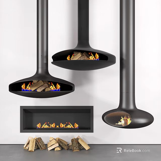 Modern Fireplace Designs Featuring Hanging And Built In Styles With Flames 3d model 