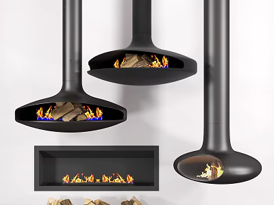 Modern Fireplace Designs Featuring Hanging And Built In Styles With Flames 3d model
