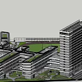 Modern Commercial Complex With High Rise Buildings Green Spaces And Pedestrian Areas