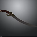 Traditional Curved Sword With Red Handle And Golden Accents On Dark Background