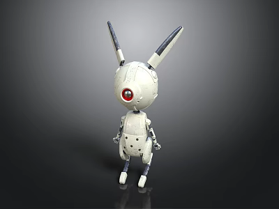 White Mechanical Robot Character Resembling Rabbit With Long Ears Red Eye And Spotted Body 3d model