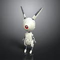 White Mechanical Robot Character Resembling Rabbit With Long Ears Red Eye And Spotted Body