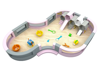 Kids Sandpit Play Equipment with Slide Colorful Toys Tools and Safe Play Area Design 3d model