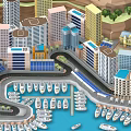 Urban Waterfront Cityscape Featuring Tall Modern Buildings and Moored Yachts