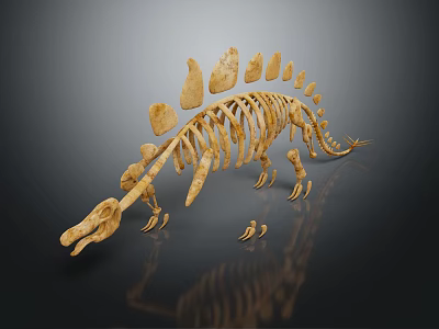 Anatomical Dinosaur Skeleton Fossil Showing Prehistoric Animal Organs And Hair Structure 3d model