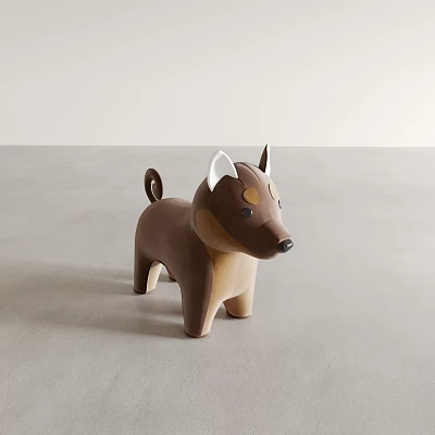 Soft Brown Plush Stuffed Dog Toy With White Ears On Gray Floor Background 3d model