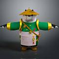 Cartoon Panda Wearing Green Outfit With Straw Hat Golden Decorations And Yellow Boots