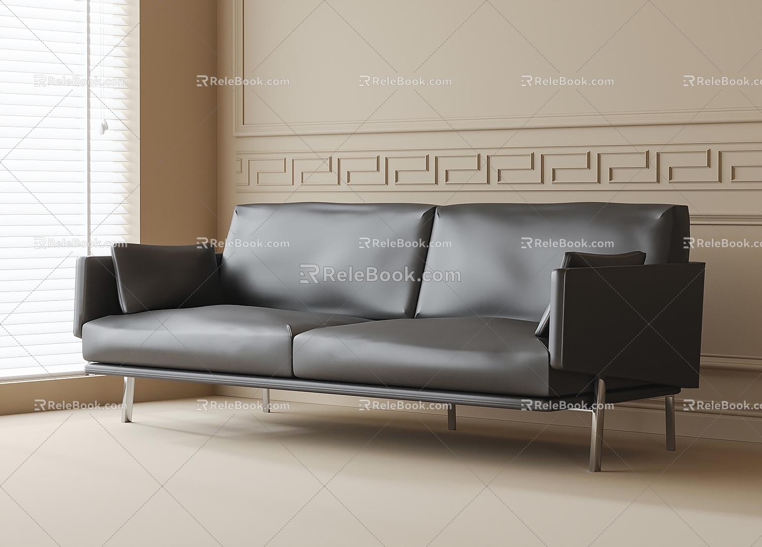 Leather double sofa 3d model