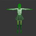 Anime Style School Girl Character With Red Hair White Shirt And Plaid Skirt Arms Outstretched