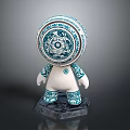 Decorative Blue And White Ceramic Doll With Traditional Pattern On Black Base