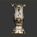 Exquisitely Carved Ceramic Vase With Golden Accents Cherubs And Architectural Design