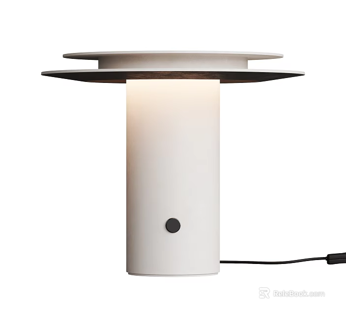 Modern Minimalist White Table Lamp With Cylindrical Body Round Top Platforms And Small Switch Button 3d model 