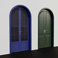 Elegant Blue and Green Arched Swing Doors with Glass Panels and Solid Design 3d model