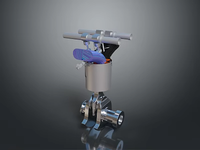 Industrial Stainless Steel Valve With Handle And Pipe Connections 3d model