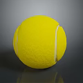 Bright Yellow Tennis Ball With White Stitching And Textured Surface On Grey Background