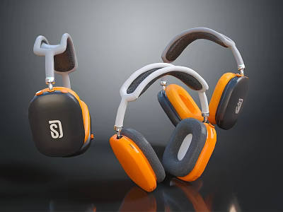 Stylish Over Ear Headphones with Orange Black White Design Comfortable Ear Cushions Modern Look 3d model