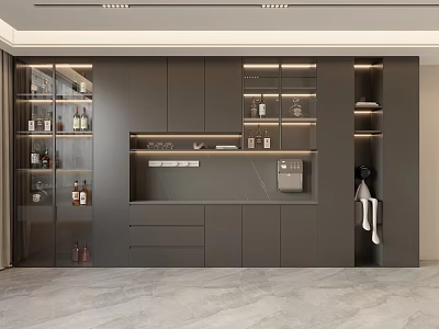 Modern Wine Cabinet Interior Design With Glass Doors Built in Lighting And Storage Shelves 3d model