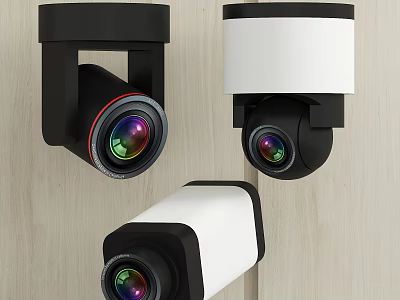 Modern Projection Monitoring Cameras With High Definition Lenses And Wall Mount Design 3d model