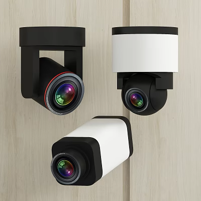 Modern Projection Monitoring Cameras With High Definition Lenses And Wall Mount Design 3d model