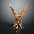 Golden Phoenix Sculpture Carving With Spread Wings And Intricate Decorative Details