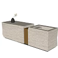 Modern Stone Bar Counter With Beige Finish Gold Accent And Decorative Ornament